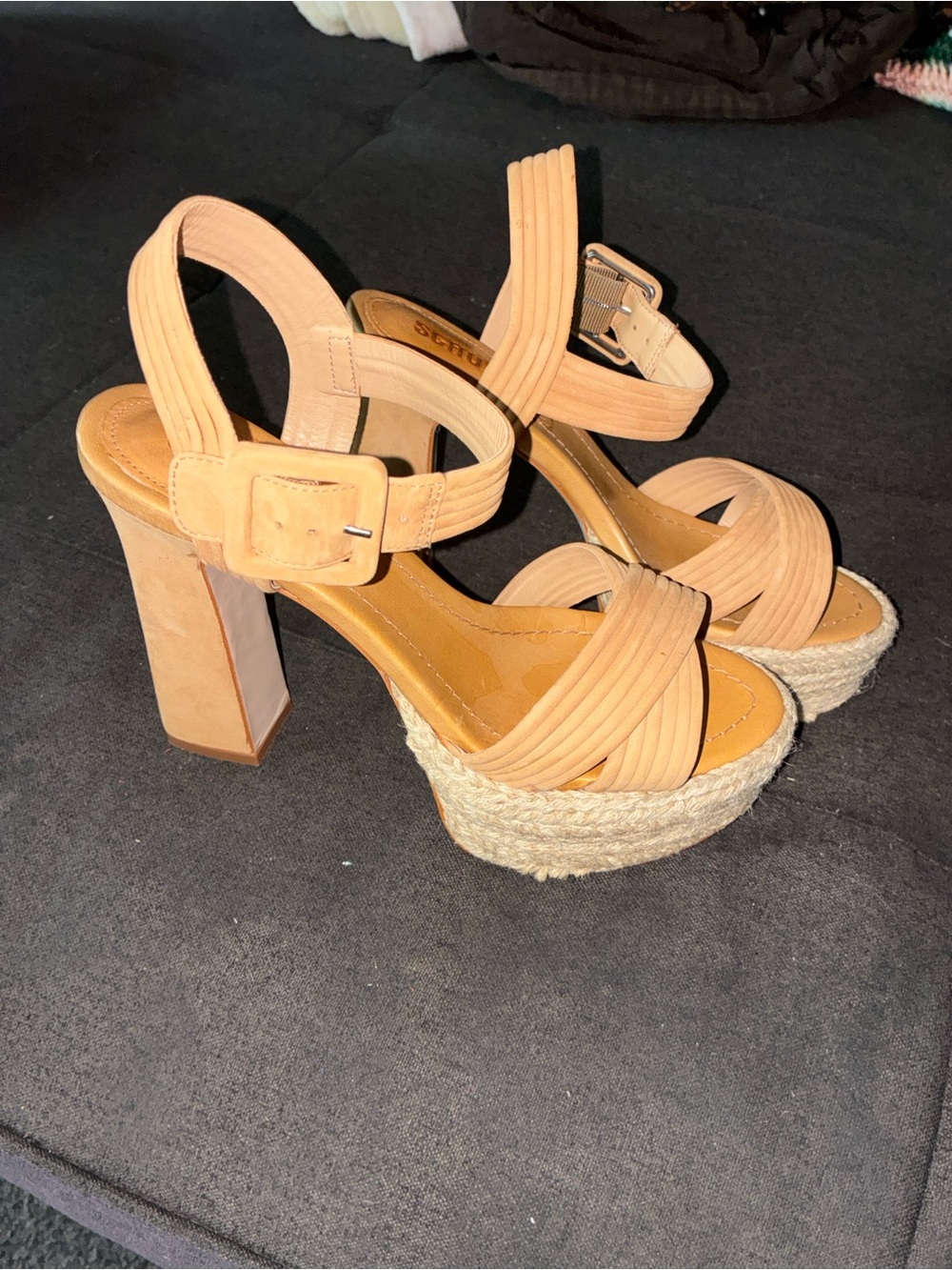 SCHUTZ Beige/Tan Espadrille Platform Wedge Sandals